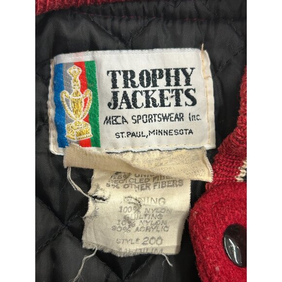 Vintage Trophy Jackets Adult Medium Red Leather Letterman Varsity Sportswear 70s - Picture 3 of 12